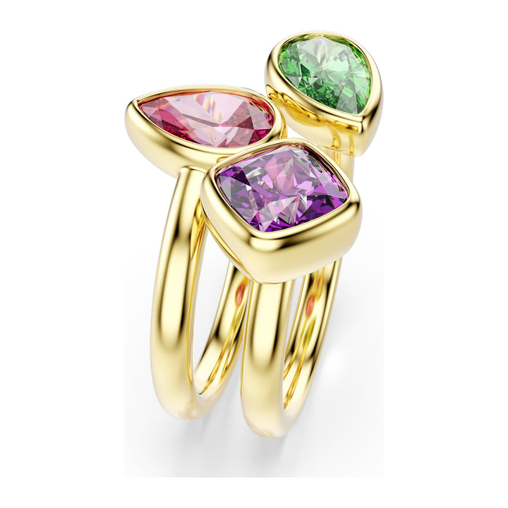 Niche Jewellery Swarovski Imber Cocktail Ring Set of 2 - Mixed Cuts Multicoloured with 18K Gold Finish detail
