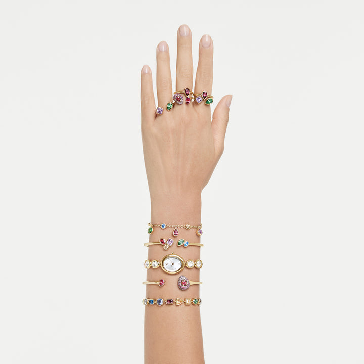 Niche Jewellery Swarovski Imber Cocktail Ring Set of 2 - Mixed Cuts Multicoloured with 18K Gold Finish detail