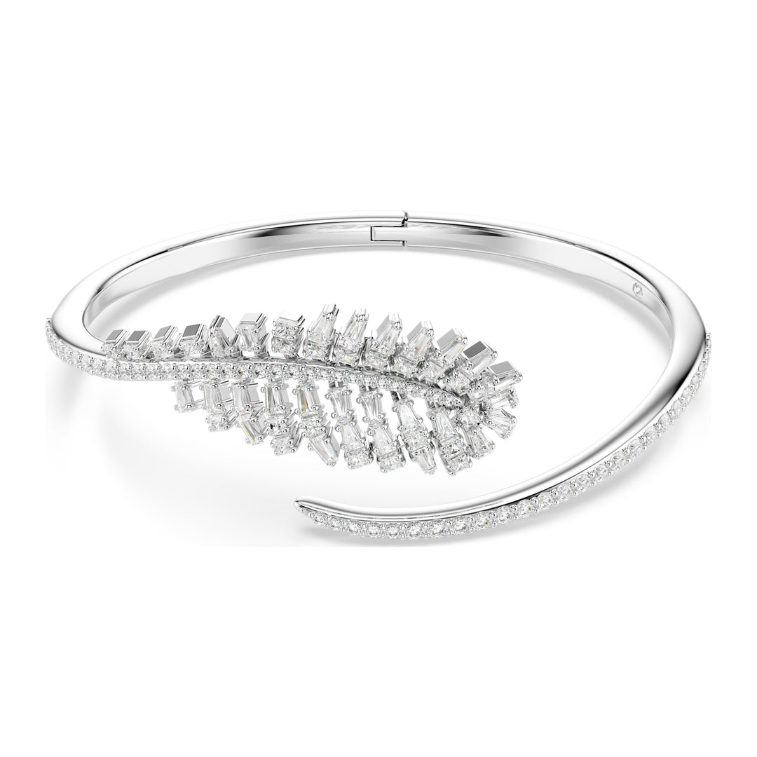 Niche Jewellery Swarovski Vienna Bangle Mixed Cuts Feather - White with Rhodium Plating