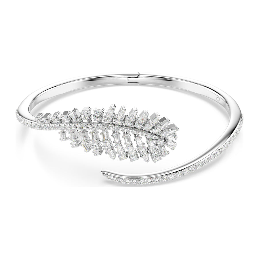 Niche Jewellery Swarovski Vienna Bangle Mixed Cuts Feather - White with Rhodium Plating