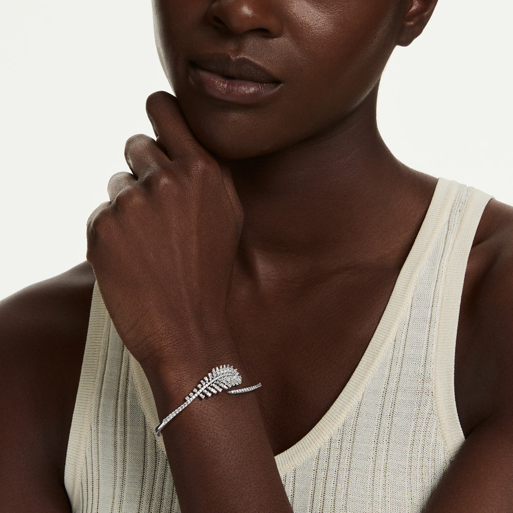 Niche Jewellery Swarovski Vienna Bangle Mixed Cuts Feather - White with Rhodium Plating detail
