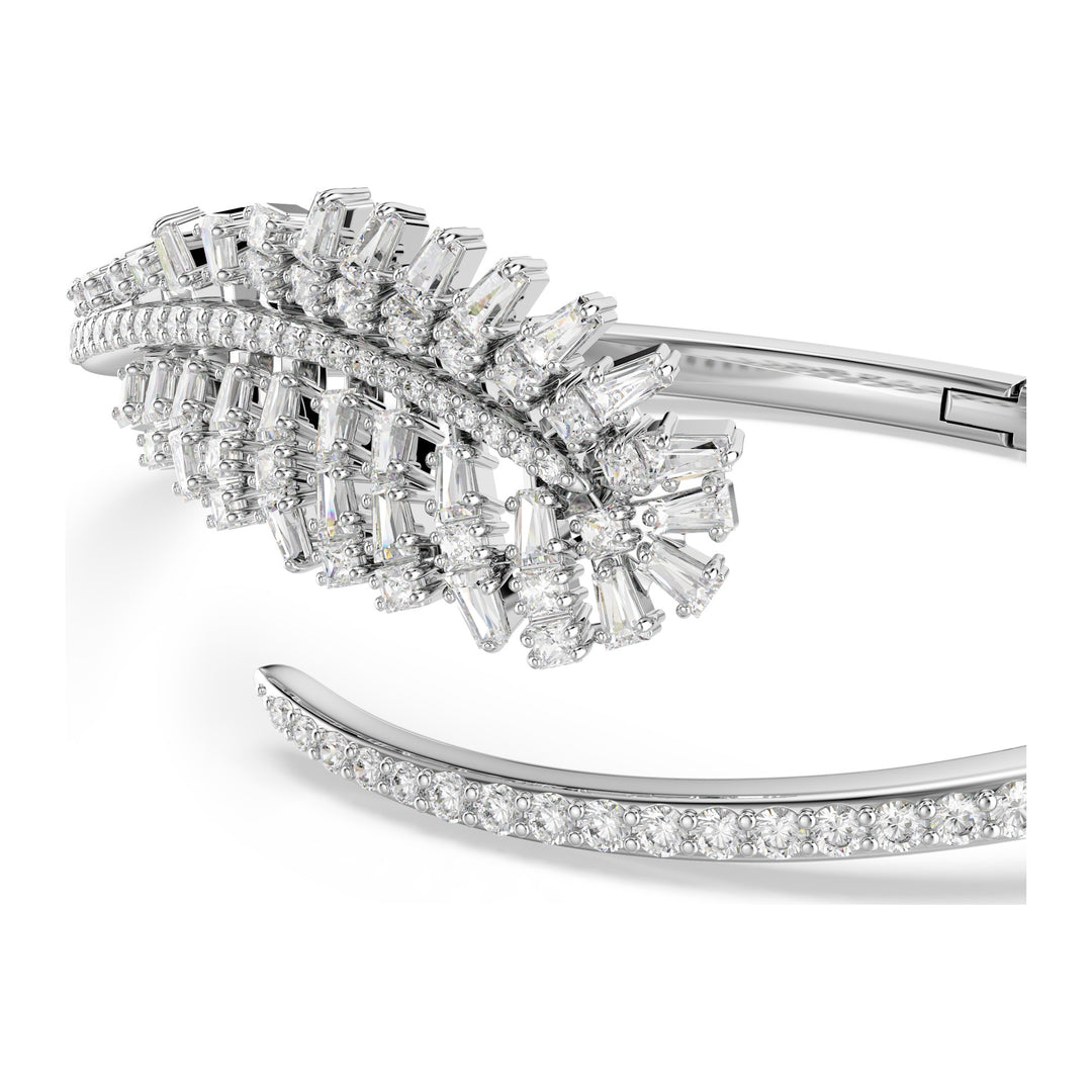 Niche Jewellery Swarovski Vienna Bangle Mixed Cuts Feather - White with Rhodium Plating detail