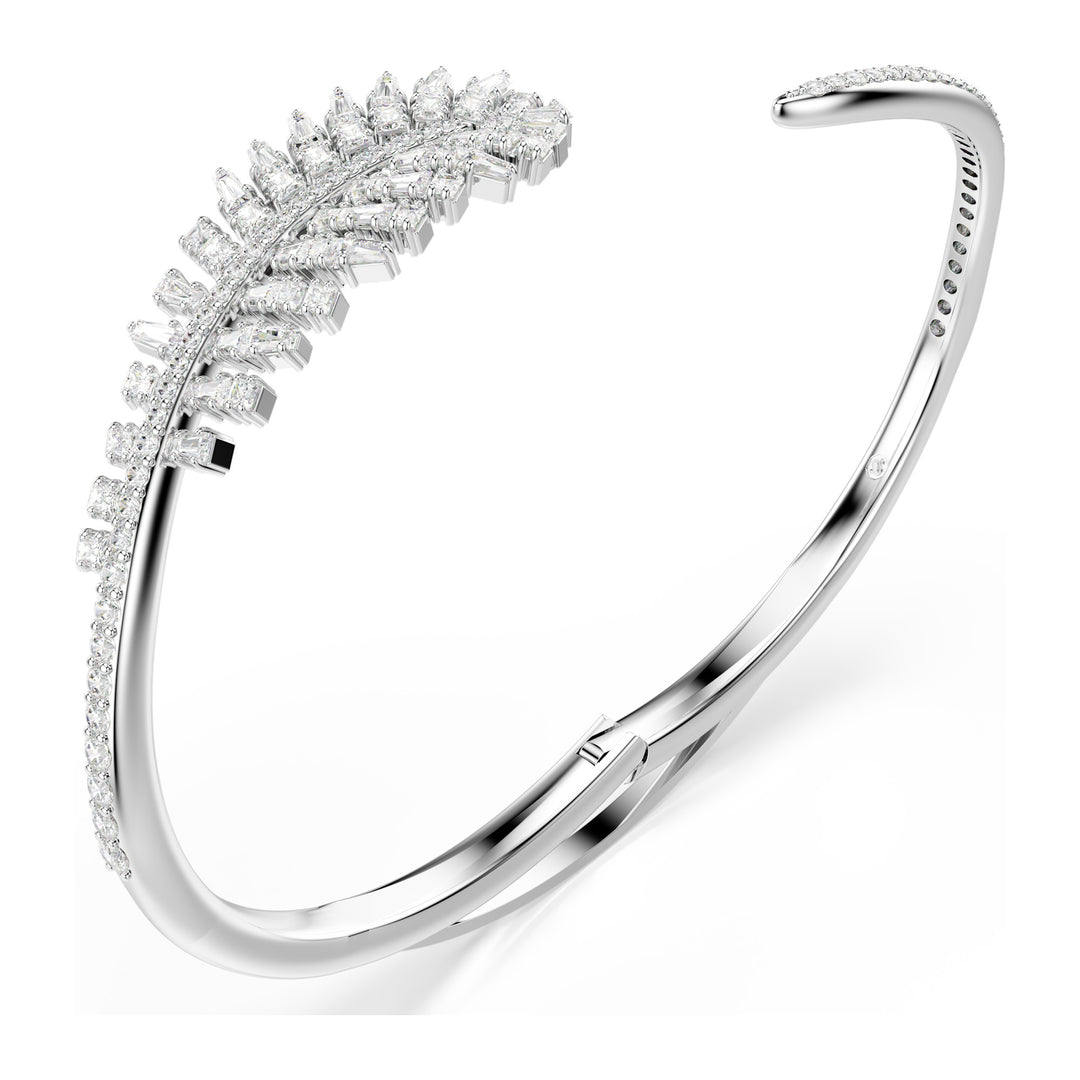 Niche Jewellery Swarovski Vienna Bangle Mixed Cuts Feather - White with Rhodium Plating detail