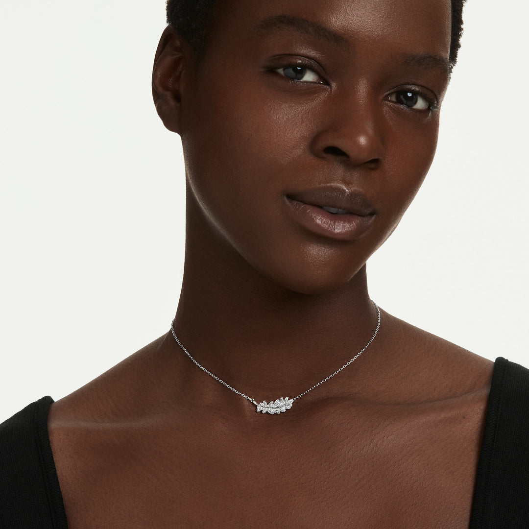 Niche Jewellery Swarovski Vienna Pendant Mixed Cuts Feather - White with Rhodium Plating detail
