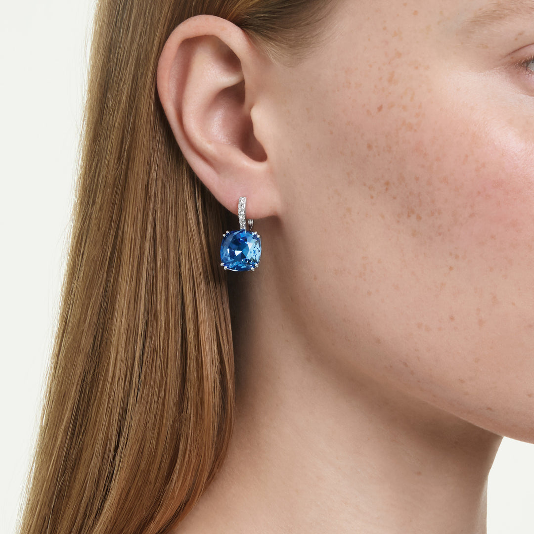 Niche Jewellery Swarovski Millenia Drop Earrings Cushion Cut - Blue with Rhodium Plating detail
