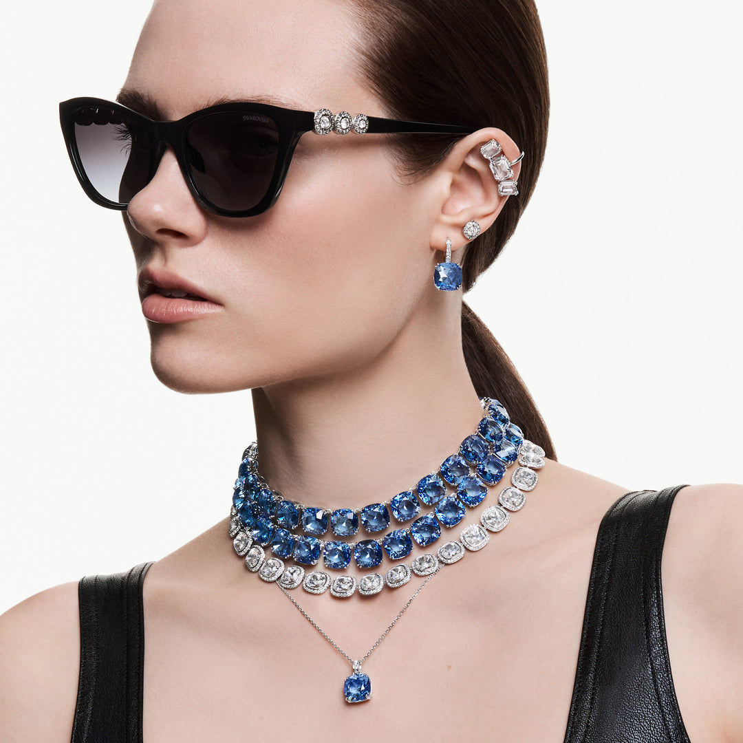 Niche Jewellery Swarovski Millenia Drop Earrings Cushion Cut - Blue with Rhodium Plating detail