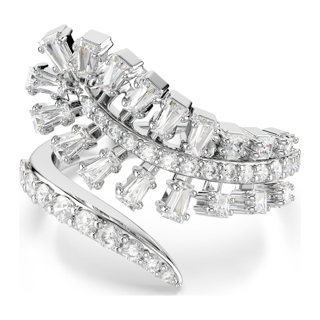 Niche Jewellery Swarovski Vienna Open Ring Mixed Cuts Feather - White with Rhodium Plating