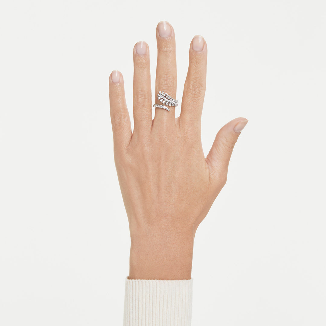 Niche Jewellery Swarovski Vienna Open Ring Mixed Cuts Feather - White with Rhodium Plating detail