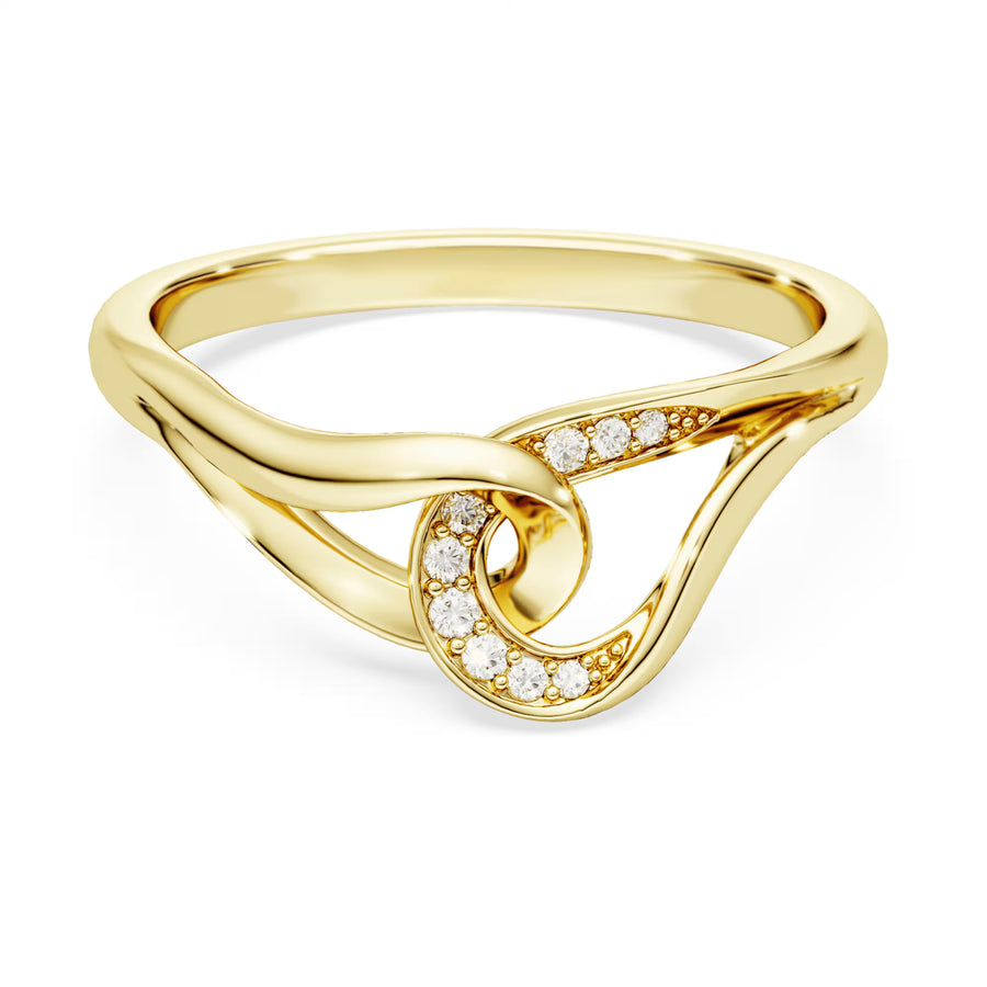 Niche Jewellery Swarovski Classica interlocking ring in sterling silver with 18K gold finish and round white stones.