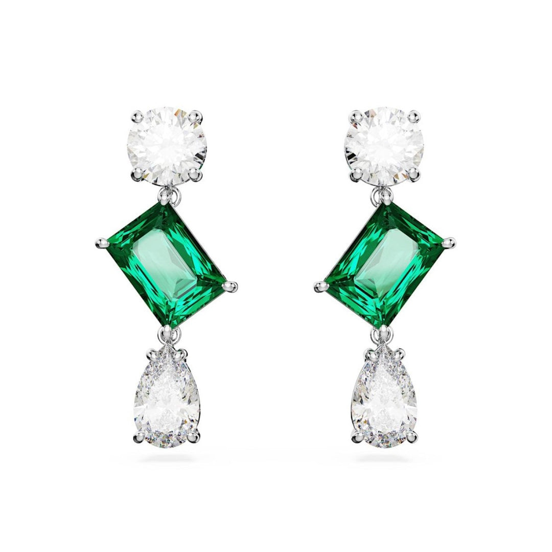 Swarovski Mesmera Mix Cut Drop Earrings - Green with Rhodium Plating 5665878