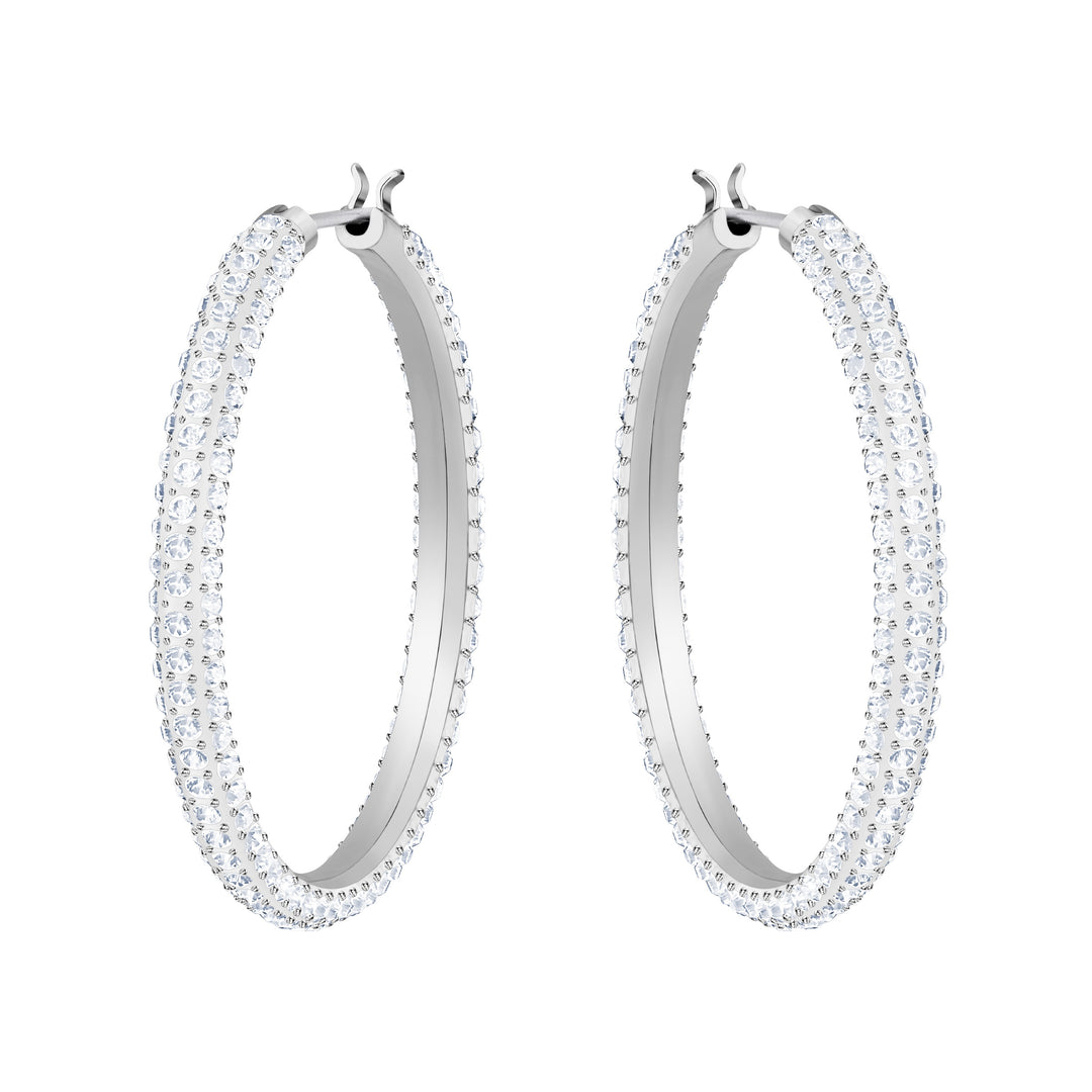 Swarovski Stone Hoop Earrings - White with Rhodium Plating 5389432