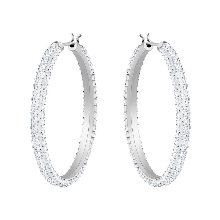 Swarovski Stone Hoop Earrings - White with Rhodium Plating 5389432