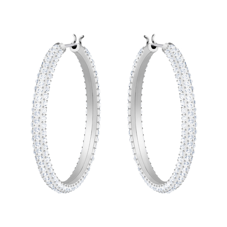 Swarovski Stone Hoop Earrings - White with Rhodium Plating 5389432