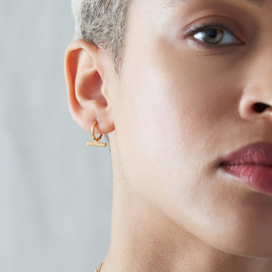 Rachel Jackson Mini T-Bar Huggie Hoop Earrings Gold TBE20GP