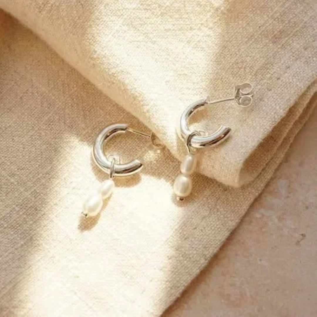 Daisy London Double Baroque Pearl Silver Hoop Earrings - TE08_SLV