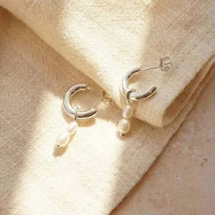 Daisy London Double Baroque Pearl Silver Hoop Earrings - TE08_SLV