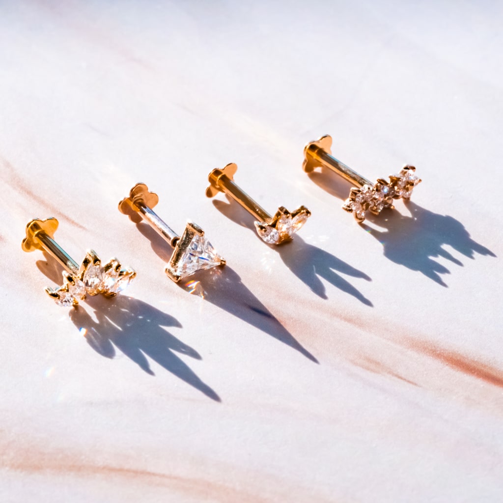 Tish Lyon 14ct Yellow Gold Gem Triangle Threadless Labret Single Earring