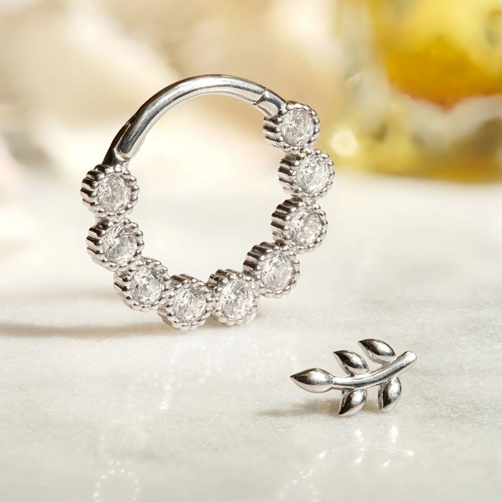 Tish Lyon 14ct White Gold Leaf Threadless Labret Single Earring