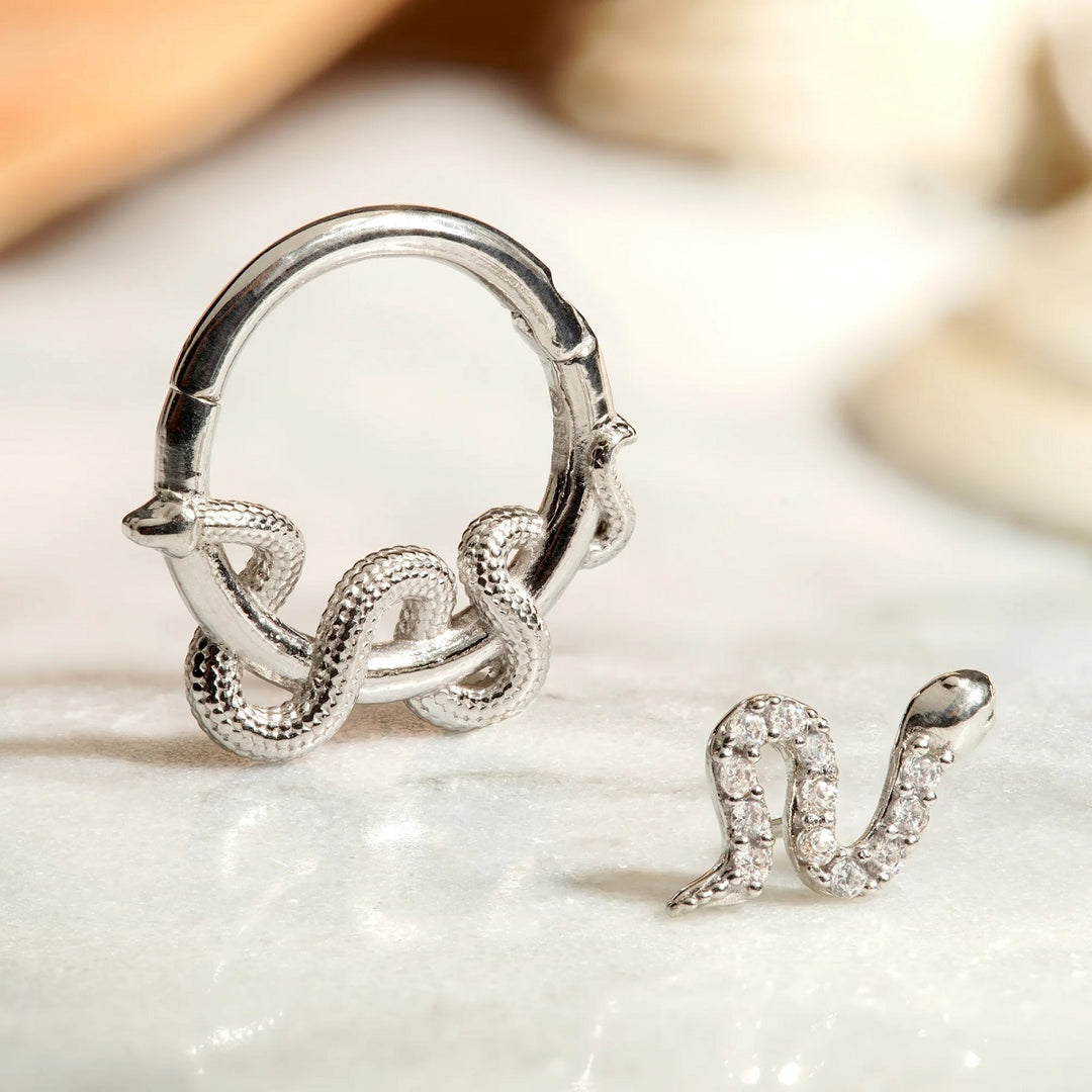 Tish Lyon 14ct White Gold Jewelled Snake Threadless Labret Single Earring