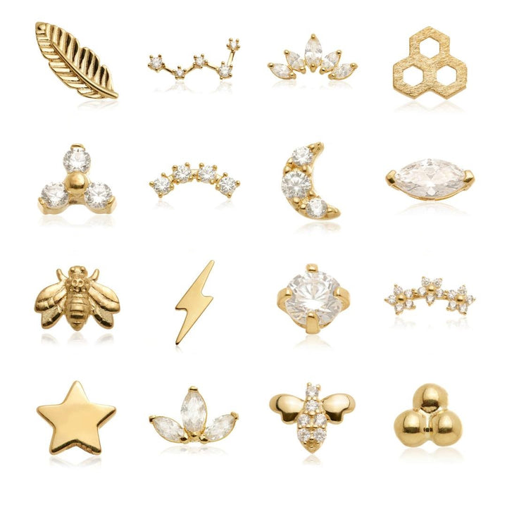 Tish Lyon 14ct Yellow Gold Crescent Moon Gem Threadless Labret Single Earring