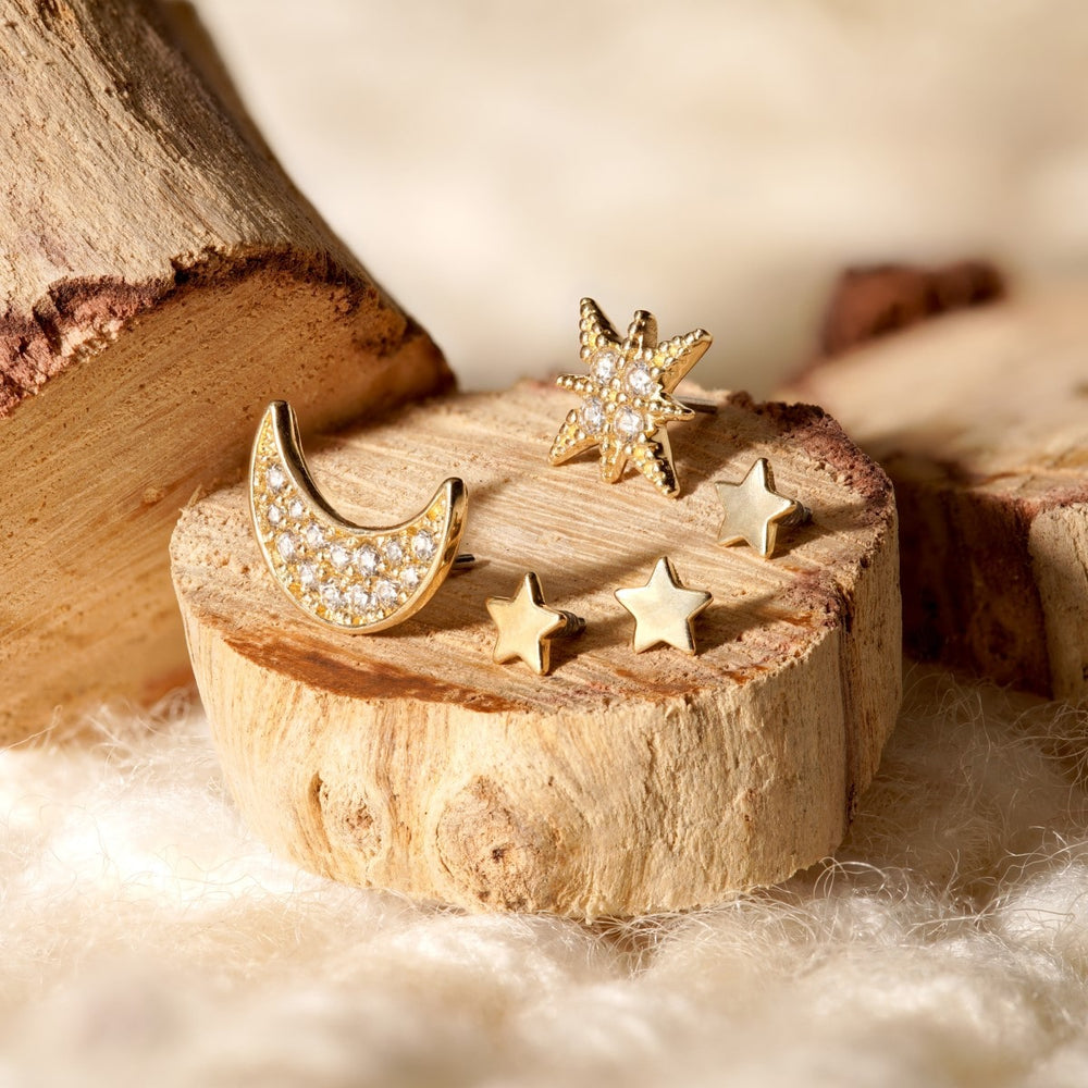 Tish Lyon 14ct Yellow Gold Gem North Star Threadless Labret Single Earring