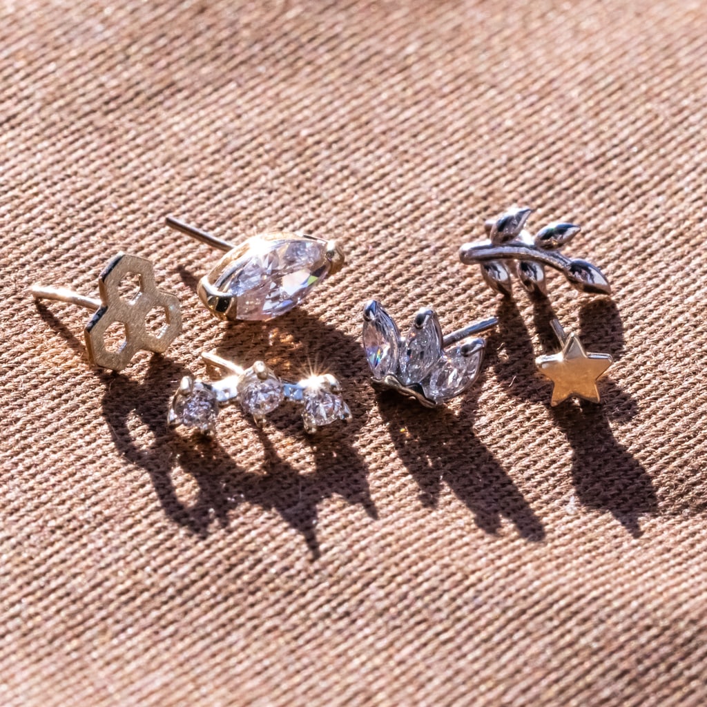 Tish Lyon 14ct White Gold Marquise Triple Gem Threadless Labret Single Earring