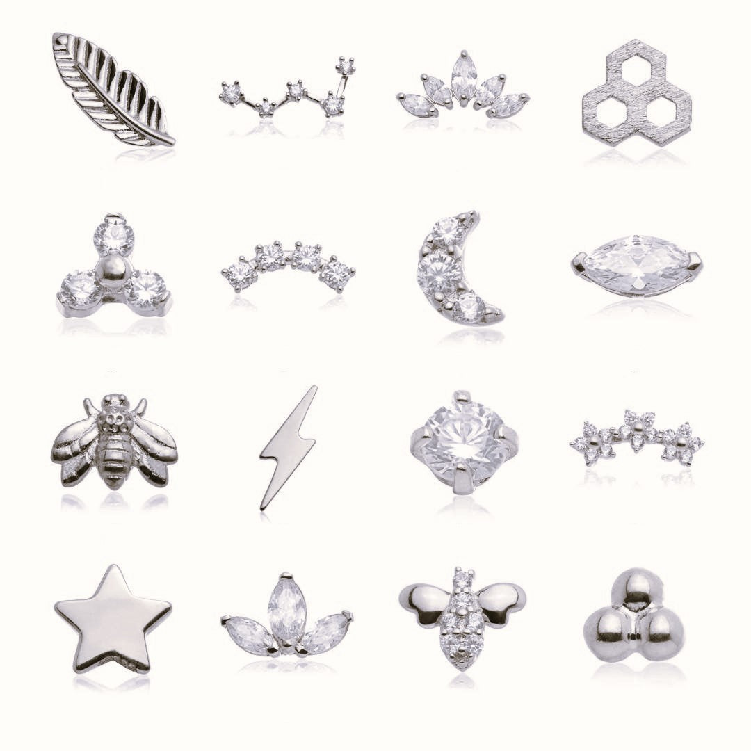 Tish Lyon 14ct White Gold Bee with Gem Body Threadless Labret Single Earring