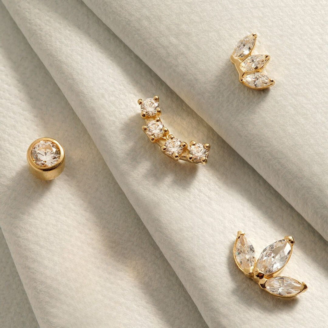 Tish Lyon 14ct Yellow Gold Jewelled Crescent Threadless Labret Single Earring
