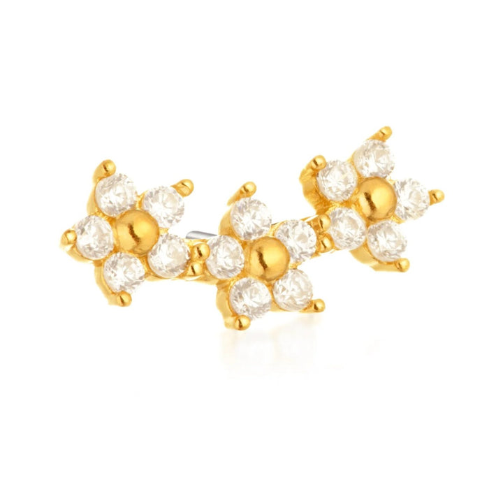 Tish Lyon 14ct Yellow Gold Flower Crescent Threadless Labret Single Earring
