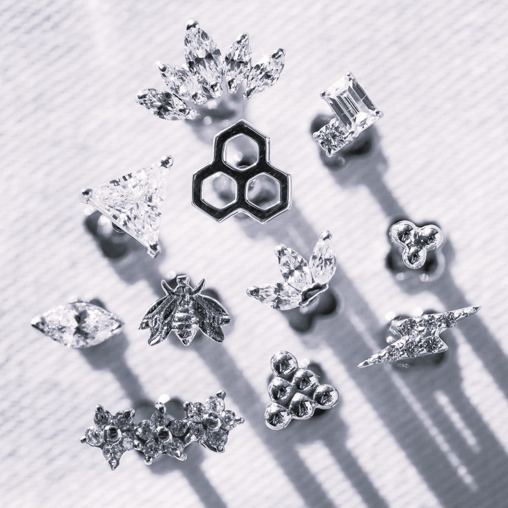 Tish Lyon 14ct White Gold Flower Crescent Threadless Labret Single Earring