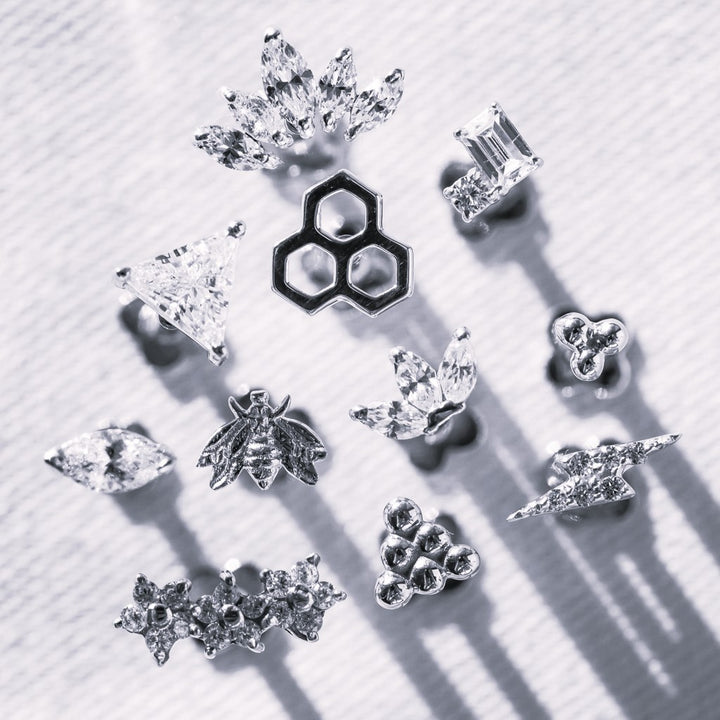Tish Lyon 14ct White Gold Flower Crescent Threadless Labret Single Earring