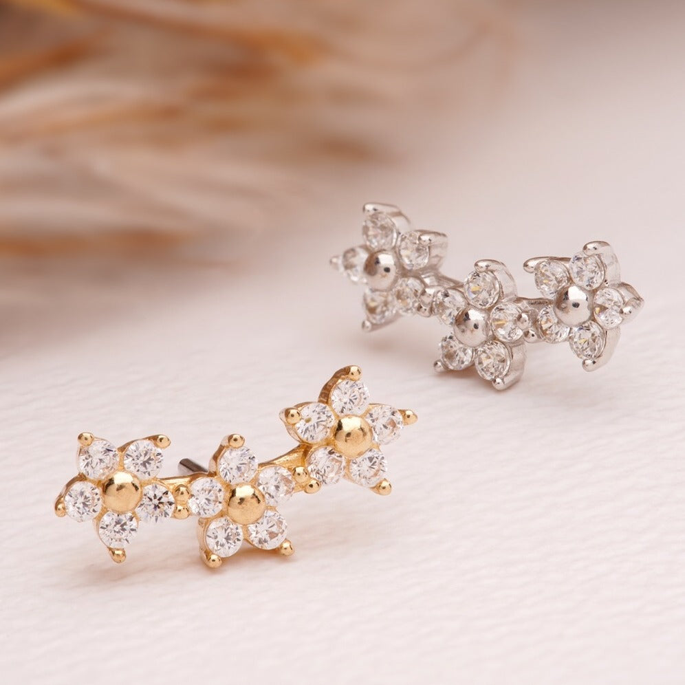 Tish Lyon 14ct White Gold Flower Crescent Threadless Labret Single Earring