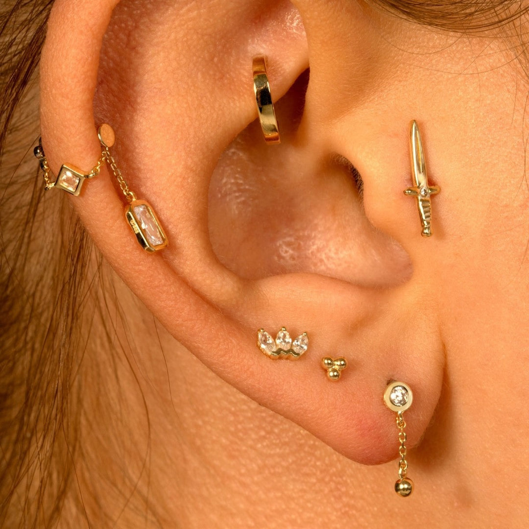 Tish Lyon 14ct Yellow Gold Triple Ball Threadless Labret Single Earring