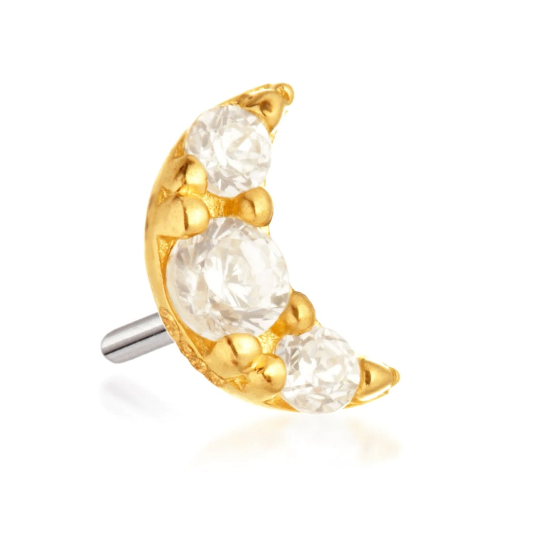 Tish Lyon 14ct Yellow Gold Crescent Moon Gem Threadless Labret Single Earring