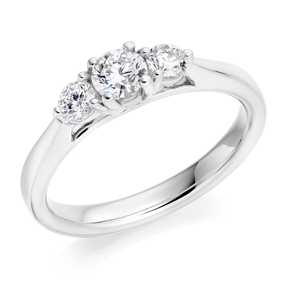 Round Brilliant Cut Classic Band Trilogy Engagement Ring