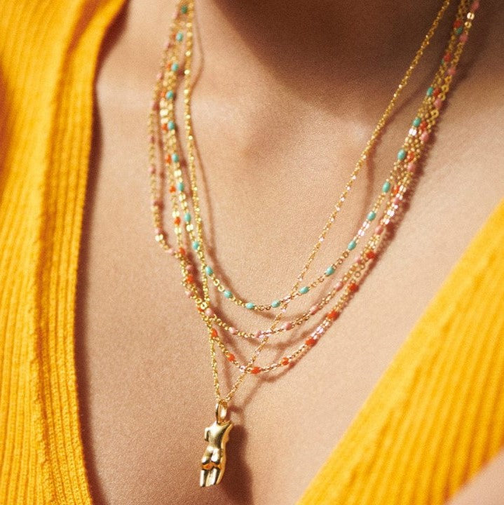 Daisy Treasures Turquoise Beaded Necklace - Gold