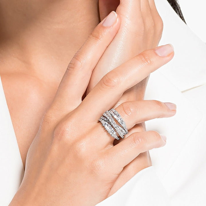 Swarovski Twist Wrap Ring - White with Rhodium Plating
