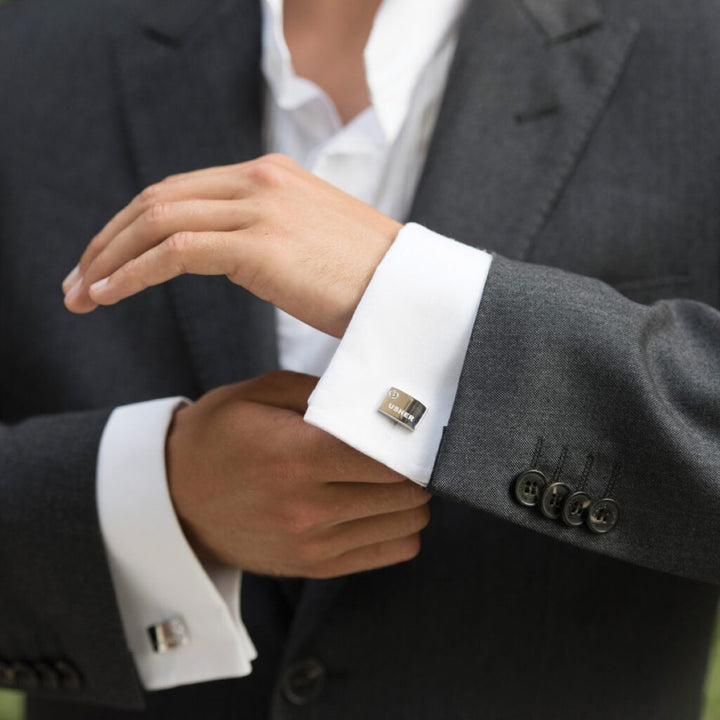 Ivory & Co Usher Rhodium Crystal Engraved Cufflinks