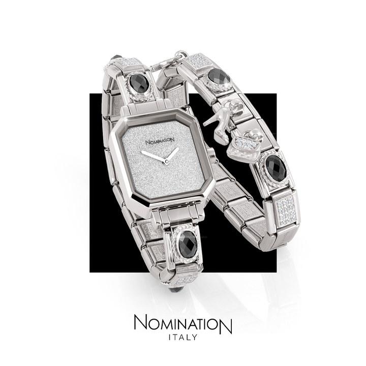 Nomination Watch Rectangular Silver with Zirconia Surround