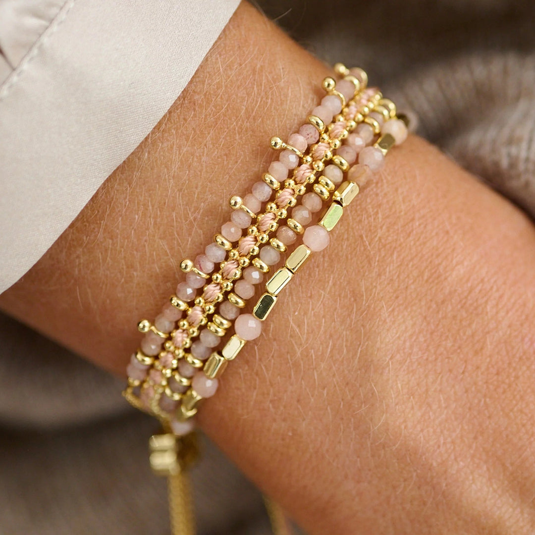 Boho Betty Braid Salmon and Gold Woven Slider Bracelet