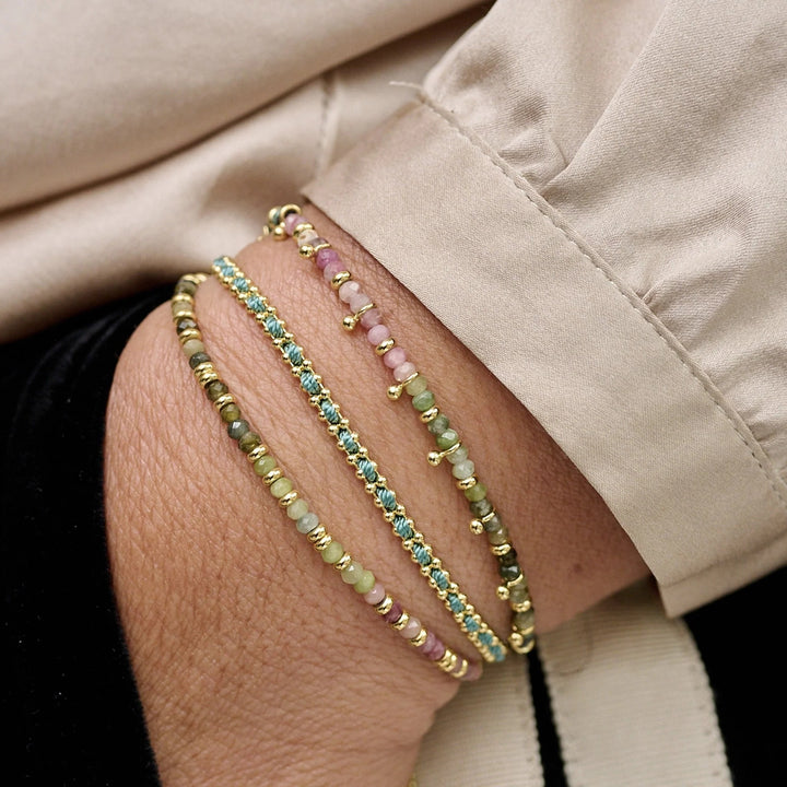 Boho Betty Harmony Tourmaline Gold Slider Bracelet. Item code BRWLTOGLD.