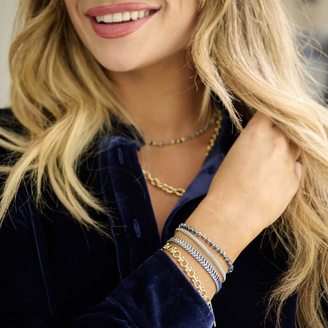 Boho Betty Iztac Denim Ombre Gold Slider Bracelet BRIZDEGLD