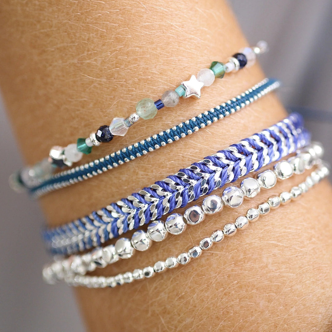 Boho Betty Iztac Denim Ombre Silver Slider Bracelet