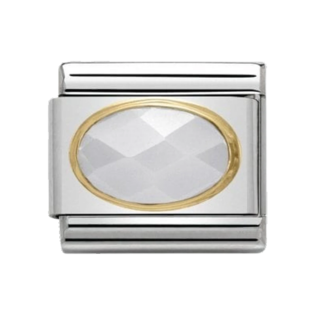 Nomination Classic Oval Hard Stones Charm - 18k Faceted White Jade 030502_25