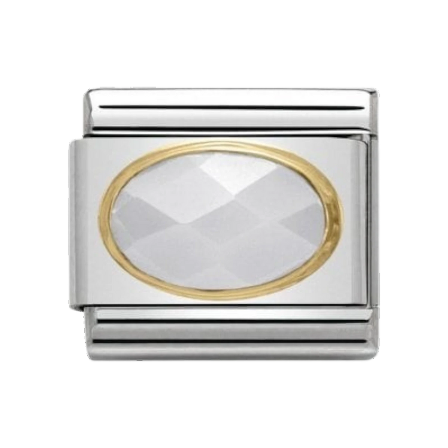 Nomination Classic Oval Hard Stones Charm - 18k Faceted White Jade 030502_25