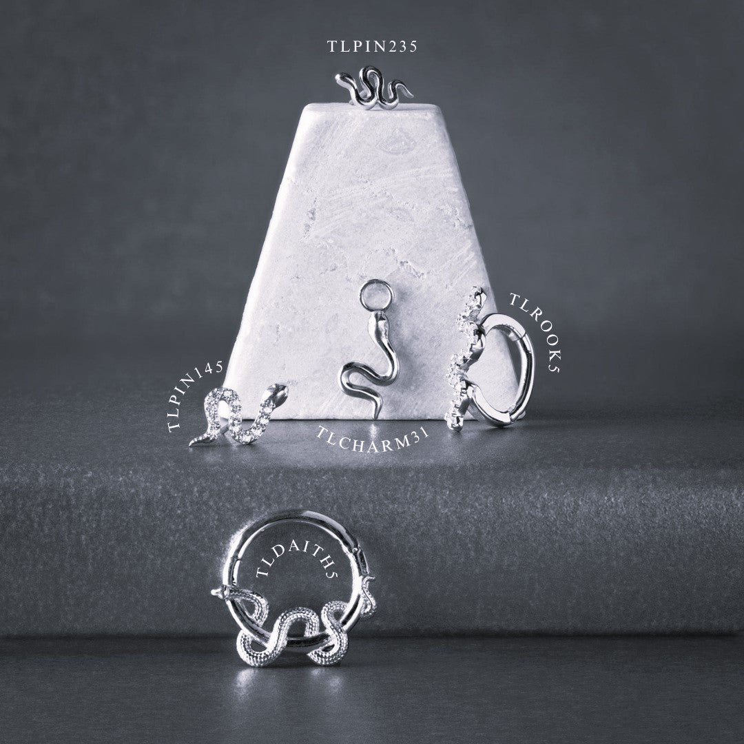 Tish Lyon 14ct White Gold Jewelled Snake Threadless Labret Single Earring