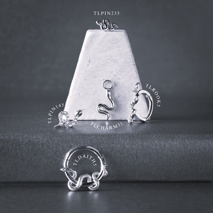 Tish Lyon 14ct White Gold Jewelled Snake Threadless Labret Single Earring
