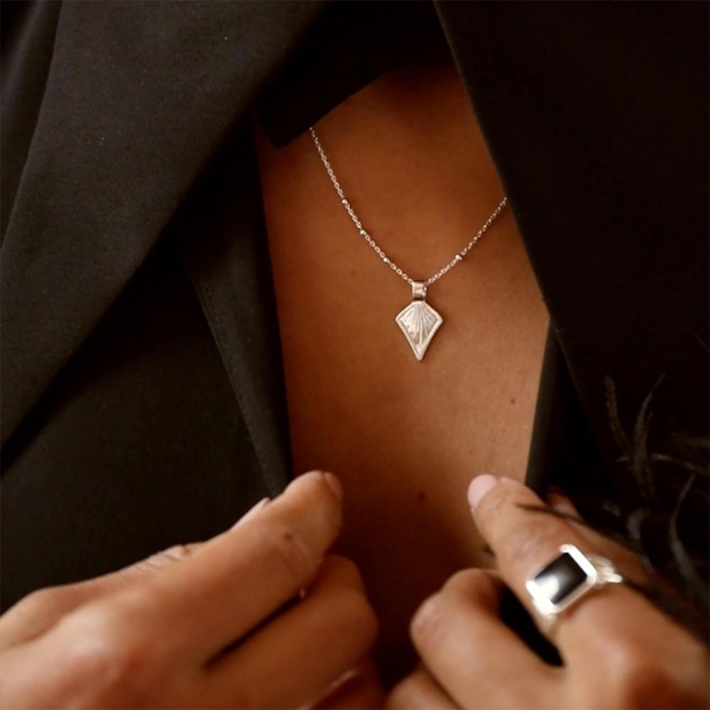 Daisy Palm Leaf Bobble Chain Necklace - Silver WN02_SLV