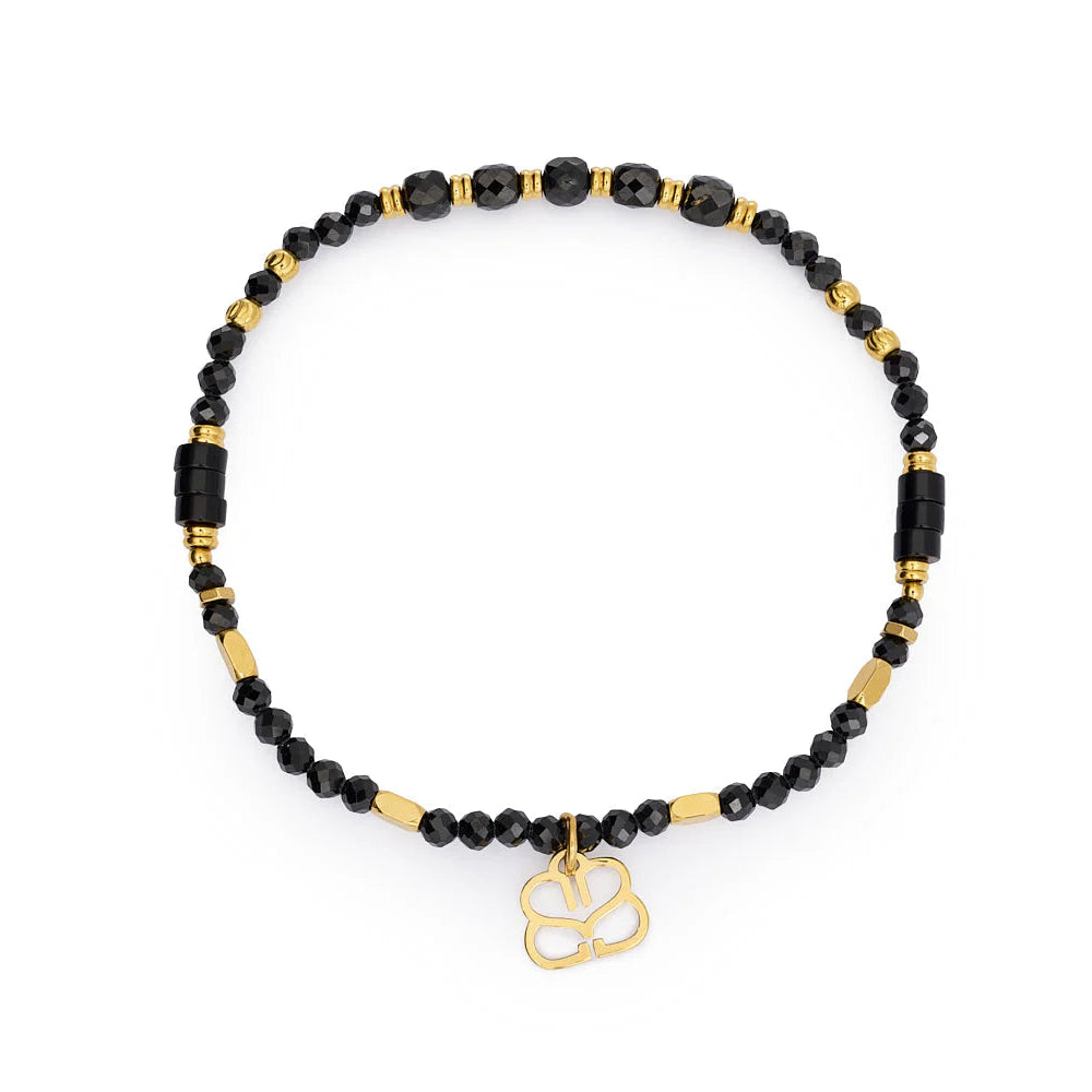 Boho Betty Yasmin Gold and Black Spinel Stretch Bead Bracelet