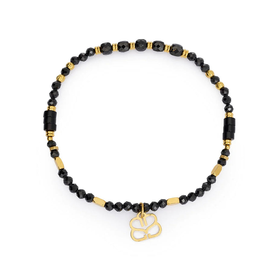 Boho Betty Yasmin Gold and Black Spinel Stretch Bead Bracelet